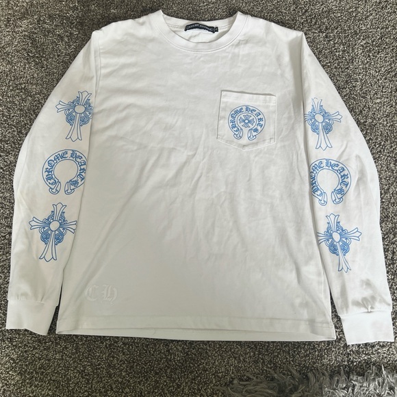 Chrome Hearts White & Blue Triple Cross Longsleeve T-Shirt